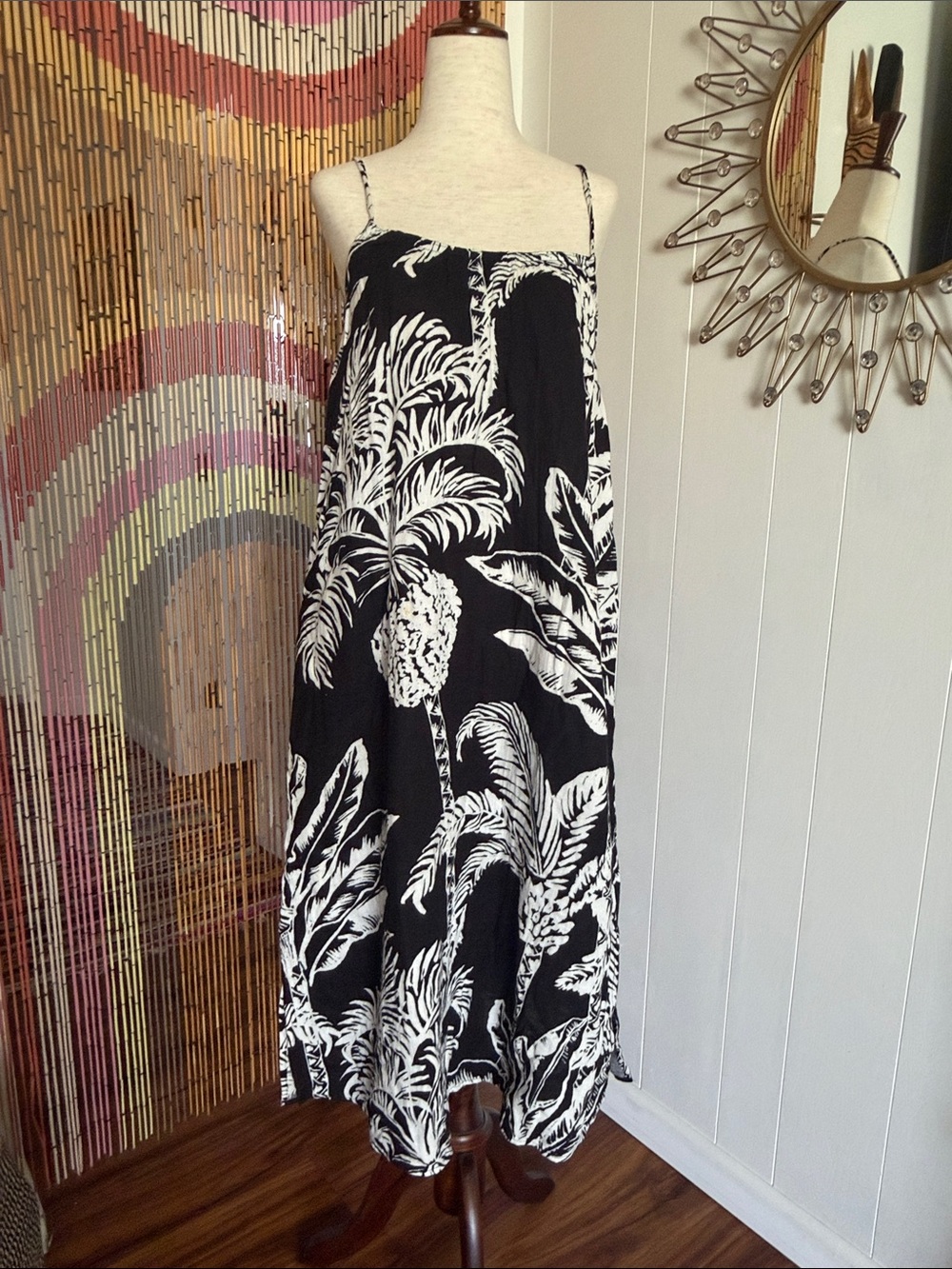 Black & White Tropical Print Maxi Skirt